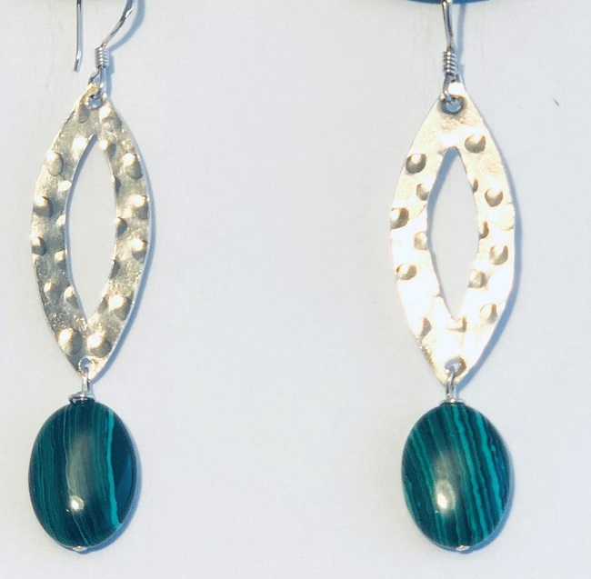 Malachite and Hand Hammered Sterling Silver Earrings