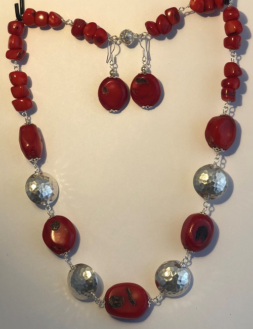 Coral and Sterling Silver Jewelry Set