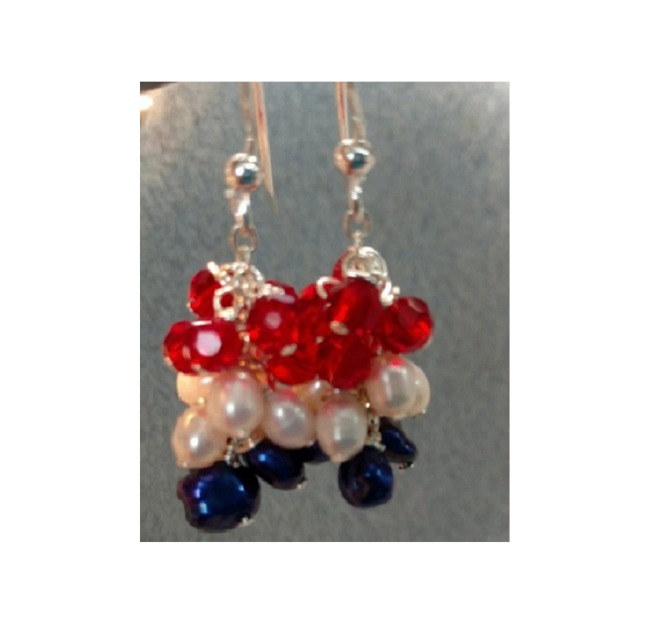 Fresh Water Pearl and Swarovski Crystal Cluster - July 4th Earrings