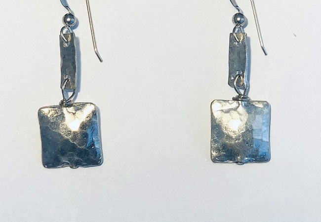 Hand Hammered Double Sided Cube Earrings