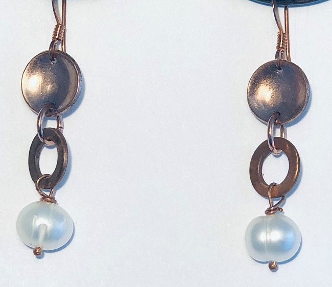 Fresh Water Pearl and Copper Earrings