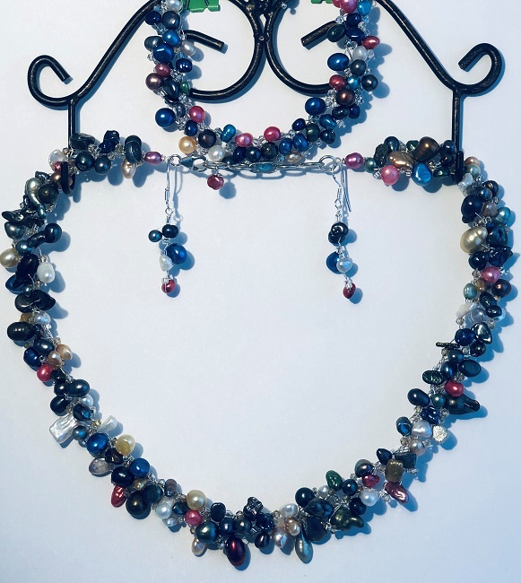 Crochet Fresh Water Pearl Jewelry Set
